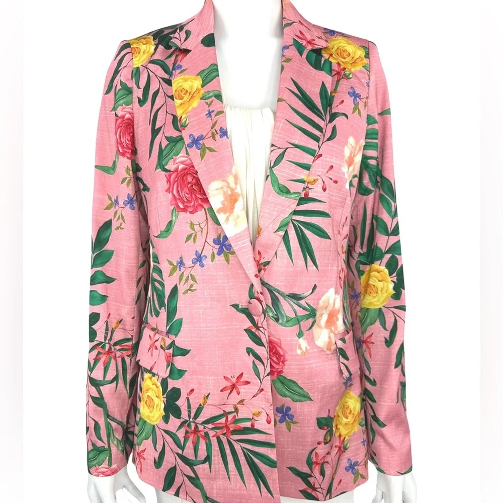 Rachel Zoe Pink and Red Blazer with Tropical Floral Print - Picture 8 of 10